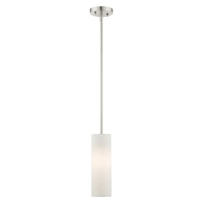 Contemporary Brushed Nickel Mini Pendant with Oatmeal Fabric Shade