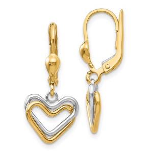 Black Bow Jewelry Two Tone Double Heart Lever Back Earrings in 14k Gold - 1 of 4