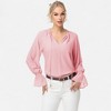 Anna-Kaci Women's Long Sleeve Blouse with Flounce Cuffs and Ruffle Trim Tie Neck Design - 3 of 4