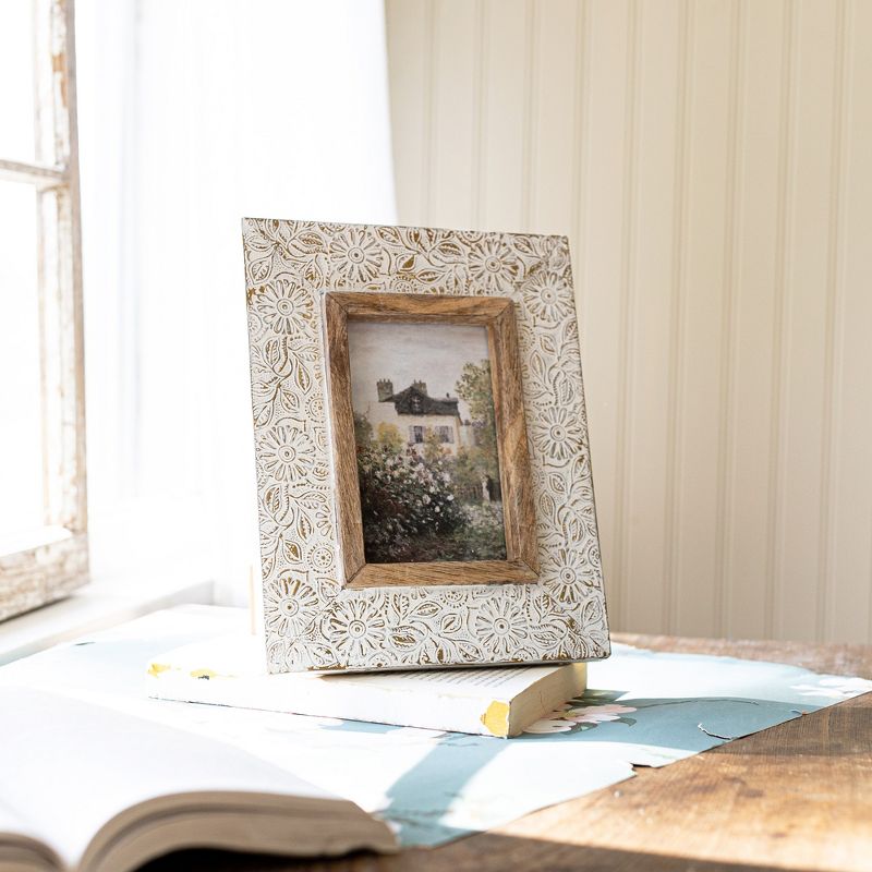 Antique Embossed Picture Frame White Wash Metal, MDF, Mango Wood & Glass by Foreside Home & Garden, 3 of 8