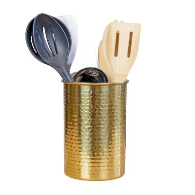 Darware 7" Hammered Gold Kitchen Utensil Holder / Tool Caddy, Store Wooden Spoons, Spatulas
