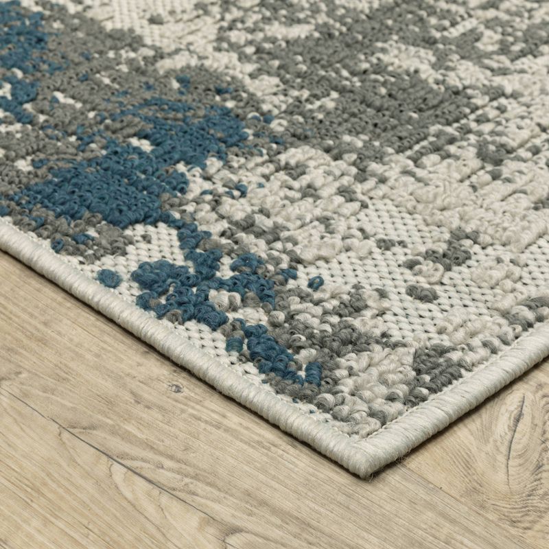 Trinity Modern Distressed Abstract Patio Area Rug Beige/Blue - Captiv8e Designs, 3 of 12