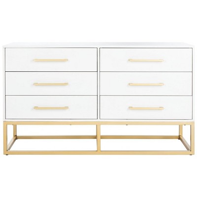 Estelle Transitional White 6-Drawer Dresser with Brass Accents