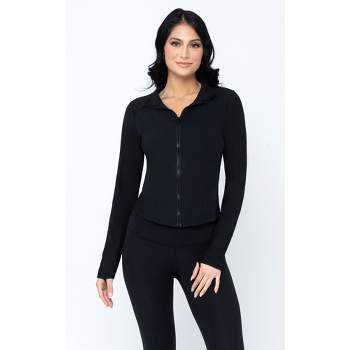 Yogalicious Size L Black Polyester Blend Mock Neck Zip Up Hi Lo Jacket —  Labels Resale Boutique