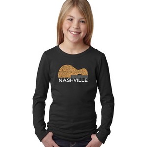 LA Pop Art Nashville Guitar - Girl's Word Art Long Sleeve T-Shirt - 1 of 4
