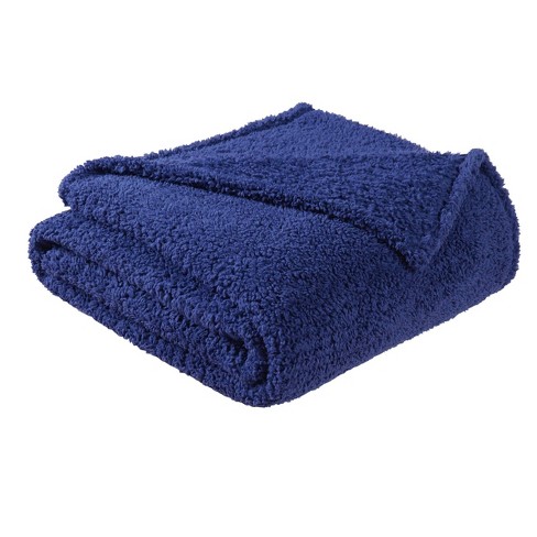 Cloud Faux Shearling Throw Blanket Navy - My World