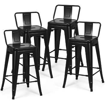 Tangkula Set of 4 Metal Bar Stools 24" Industrial Chair Low Back Black