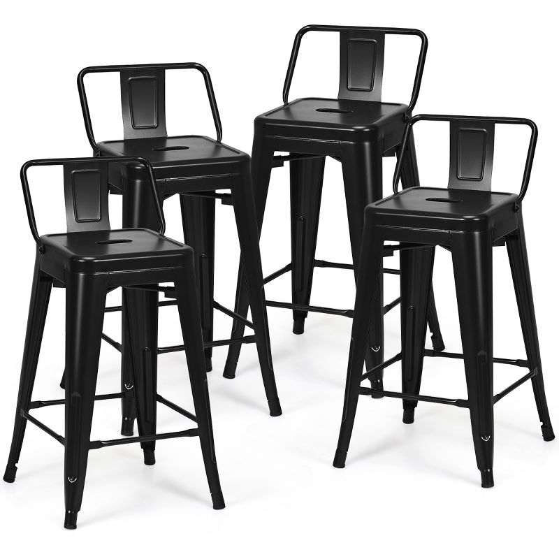 Tangkula Set of 4 Metal Bar Stools 24" Industrial Chair Low Back Black, 1 of 11
