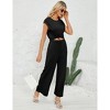 Womens Wide Leg Casual Jumpsuits Cap Sleeve Summer One Piece Outfits Crewneck Romper Criss Cross V-Back - 2 of 4