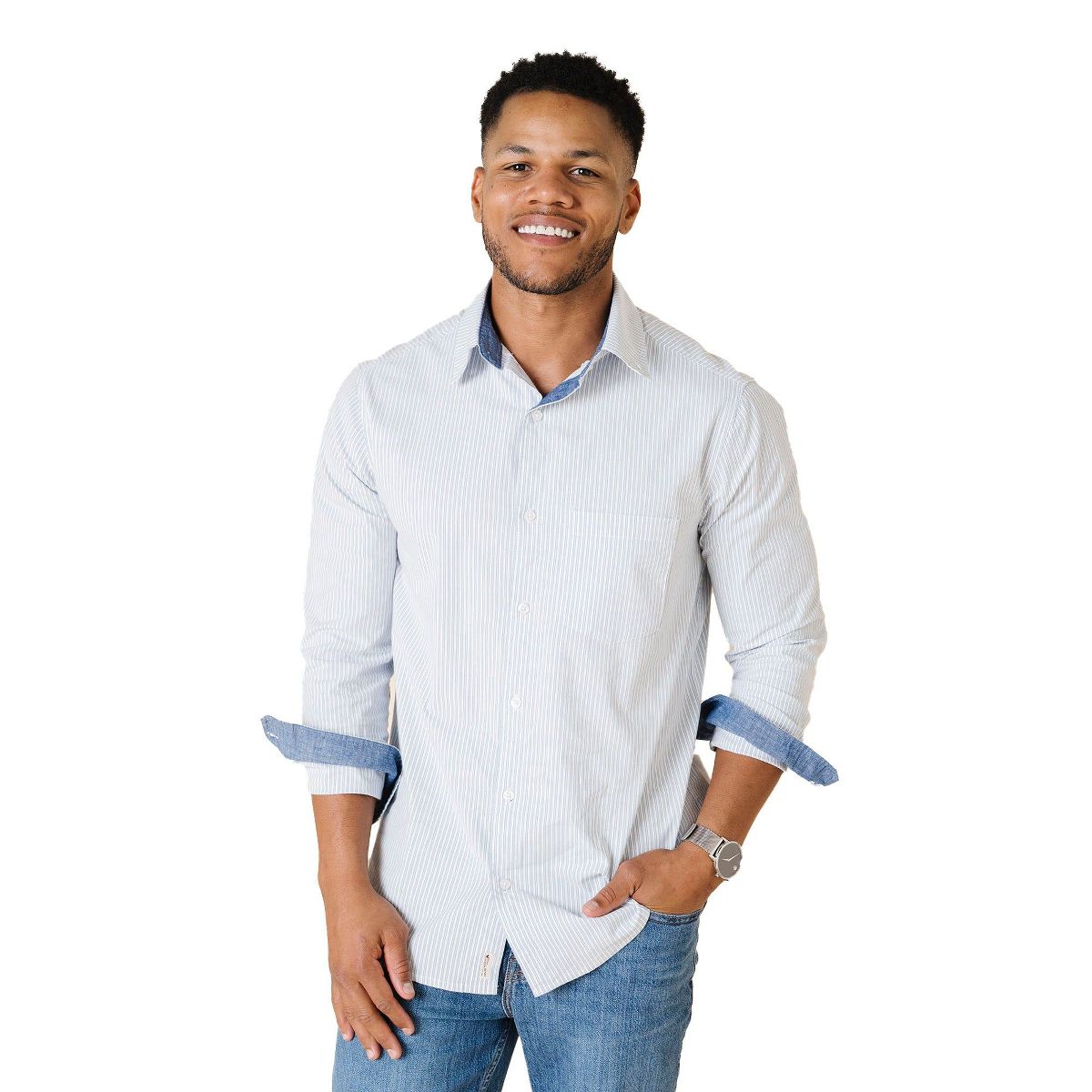 Hope & Henry Mens' Long Sleeve Stretch Poplin Button Down Shirt