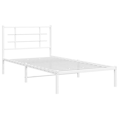 vidaXL Single Bed Frame - White Metal with Elegant Headboard, Supportive Slats