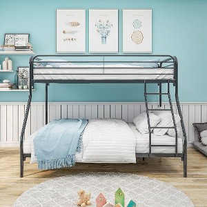 Kumasinova Twin Over Full Metal Bunk Bed Frame for Kids, Heavy Duty Metal Bed Frame with Guardrails & Inclined Ladder | 9.45" Under-Bed Storage - 1 of 4