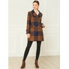 Allegra K Women's Notched Lapel Double Breasted Winter Plaids Overcoat - 3 of 4