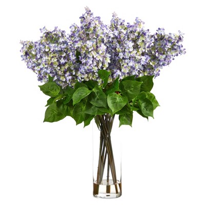24-inch Artificial Lilac Arrangement with Clear Glass Cylinder Vase