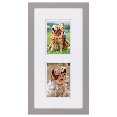 Gray Matte Wood Hanging Picture Frame with Double White Mat