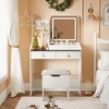 Vanity Desk with LED Light Mirror and Charging Station, Small Vanity Set with Storage Stool, 4 Open Shelves and 2 Drawers, Makeup Vanity Table - 2 of 4