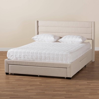 Beige and Dark Brown Upholstered Full Storage Platform Bed with Drawers