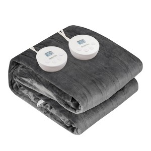 Tangkula 84" x 90" Electric Heated Blanket Throw Flannel Heating Blanket w/Dual Controllers Beige/Gray/Blue/Red - 1 of 4