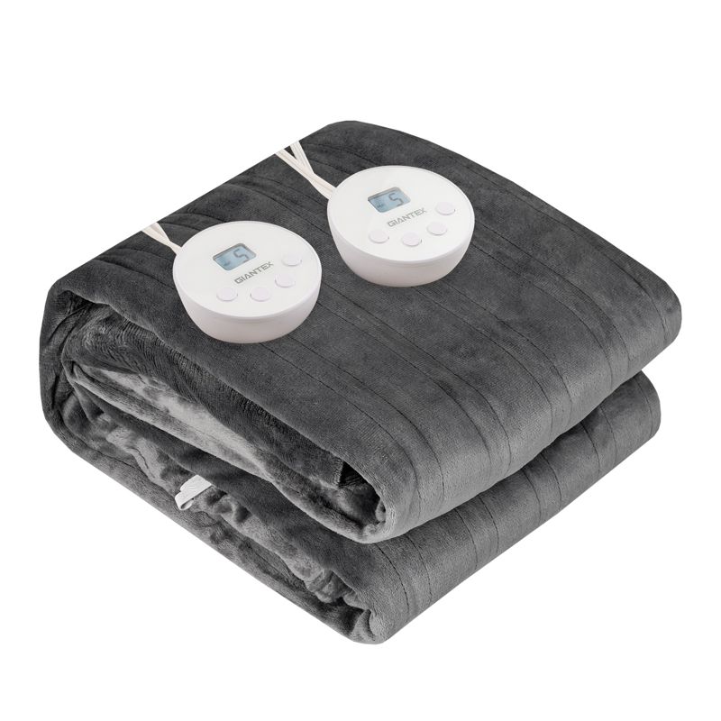 Tangkula 84" x 90" Electric Heated Blanket Throw Flannel Heating Blanket w/Dual Controllers Beige/Gray/Blue/Red, 1 of 5