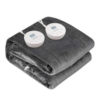 Tangkula 84" x 90" Electric Heated Blanket Throw Flannel Heating Blanket w/Dual Controllers Beige/Gray/Blue/Red