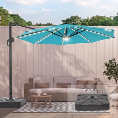 Sonkuki 11FT Round Offset Outdoor Patio Solar LED Cantilever Umbrella Aluminium Pole with Base