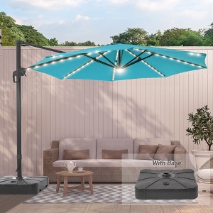 Sonkuki 11FT Round Offset Outdoor Patio Solar LED Cantilever Umbrella Aluminium Pole with Base - 1 of 4
