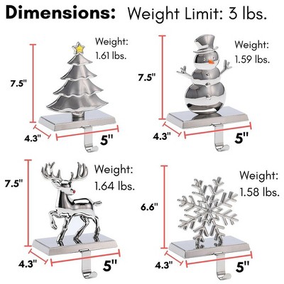 Silver Metal Christmas Stocking Holders Set of 4