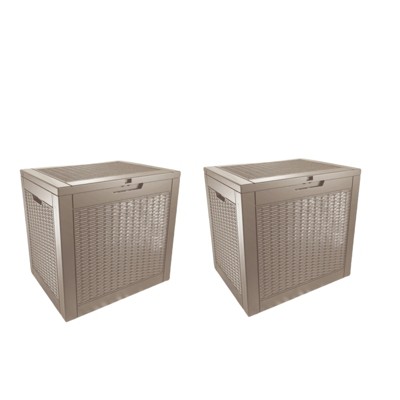 Naysaye Deck Boxes, 2-Piece 30 Gal Outdoor Storage Deck Box, Small Patio Storage Bin for Garden Tools, Brown, 22.09"*17.09"*20.87"