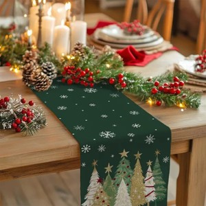 Racxily Christmas Table Runner , Xmas Trees Snowflakes Holiday Decorative Farmhouse Table Decoration for home - 1 of 4