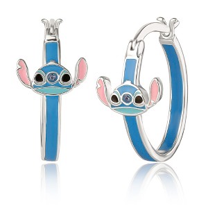 Disney Lilo and Stitch Blue Crystal Enamel Hoop Earring - 1 of 4