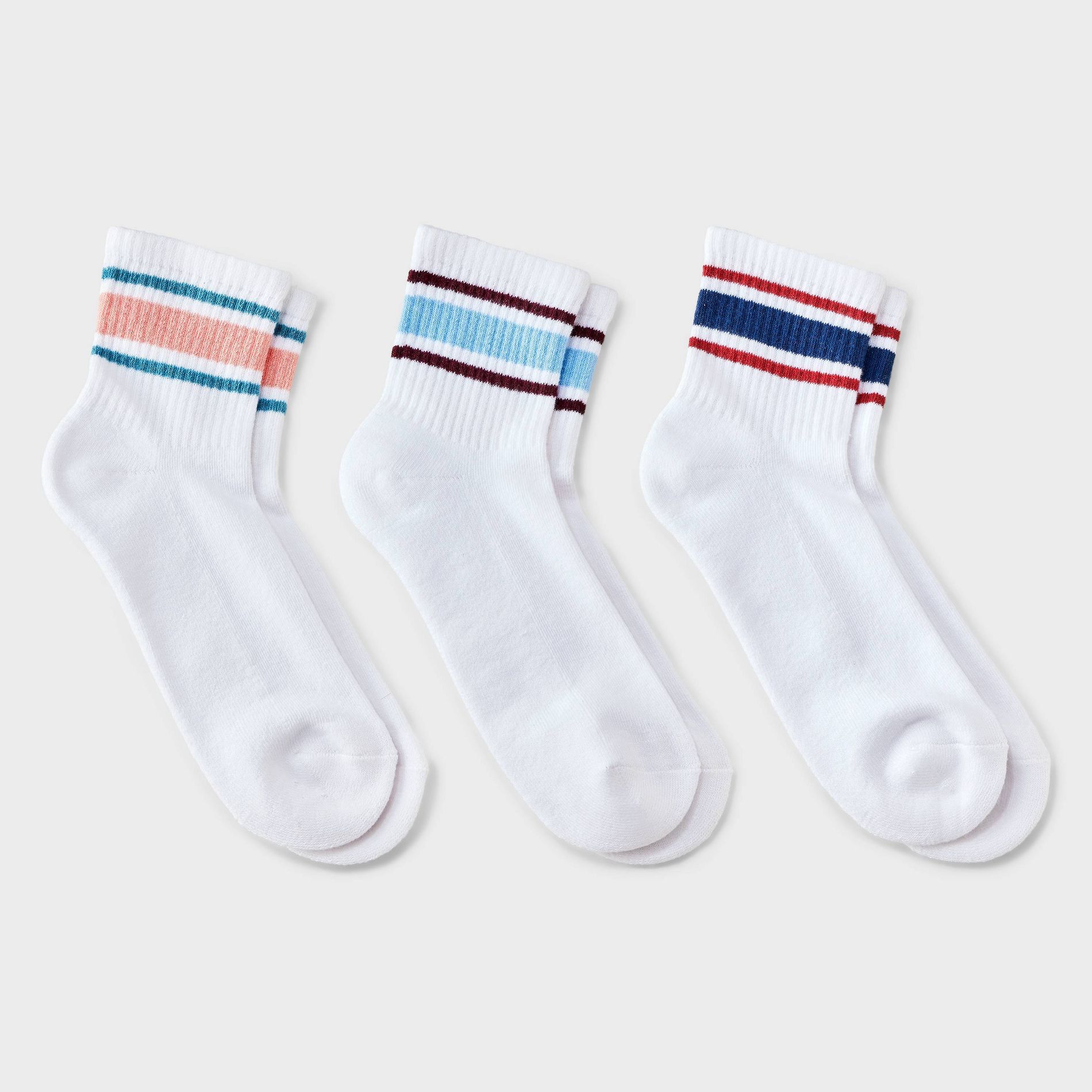 Women's 3pk Fresh Varsity Stripes Cushioned Ankle Socks - Auden™ - Bright
