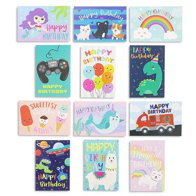 Pipilo Press 36-Pack Assorted Pipilo Press Kid's Happy Birthday Greeting Cards Set Bulk with Envelopes 4x6 in