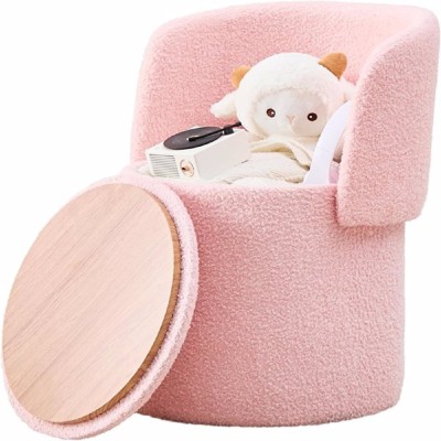 FONTOI Storage Ottomans with Foldable Backrest, Teddy Velvet Footstool, Small Side Table&Footrest for Bedroom Makeup Room, Pink, 16.93"*24.8"*16.93"