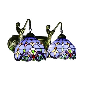 YIYIBYUS 2-Light Blue Vintage Tiffany Wall Sconce Wall Light with Stained Glass Shade - 1 of 4