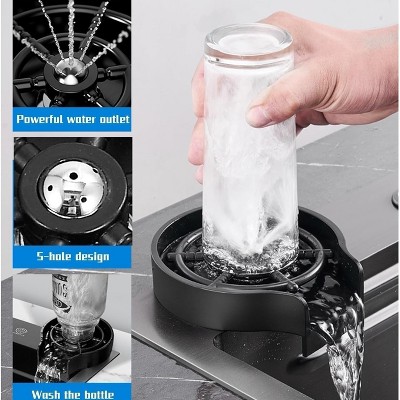 Gunmetal Gray Stainless Steel Single Basin Kitchen Sink with Waterfall Faucet