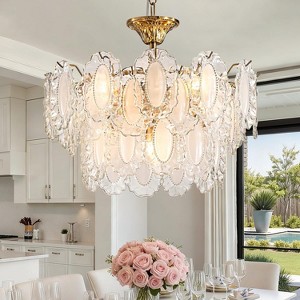 Siljoy Modern Brass Finish Glass Chandelier for Dining Room, 6 Lights Ceiling Light Fixture for Living Room Kitchen Island Bedroom, D19.68" x H18.50" - 1 of 4