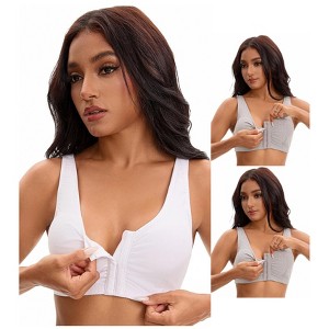 INSPIRE CHIC Women's Front Closure Adjustable Strap Wirefree Full Coverage Soft Workout Bras 3 Packs - 1 of 4