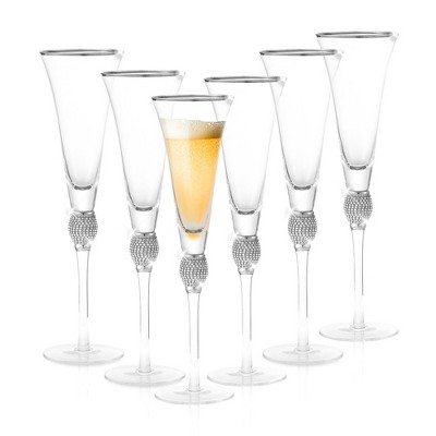 Berkware Luxurious Crystal Champagne Flutes With Elegant Silver Rhinestone  Embellished Stem - 8oz (set Of 6) : Target