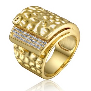 Guili 14K Gold Plated Hammered Coiled Wrap Ring with Clear Cubic Zirconia – A Stylish and Unique Statement Piece - 1 of 4