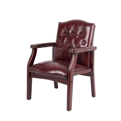 Oxblood Vinyl and Mahogany Traditional Guest Chair