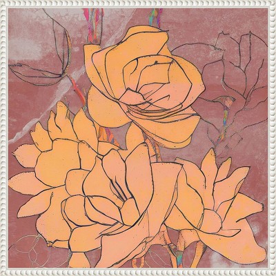 Abstract Pale Roses Peach and Mauve Canvas Wall Art with White Frame