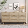 Angel Sar 59'' Rattan Dresser for Bedroom, Boho 9 Drawer Dresser with Golden Handles & Hand Woven Rattan Design, Oak - 2 of 4