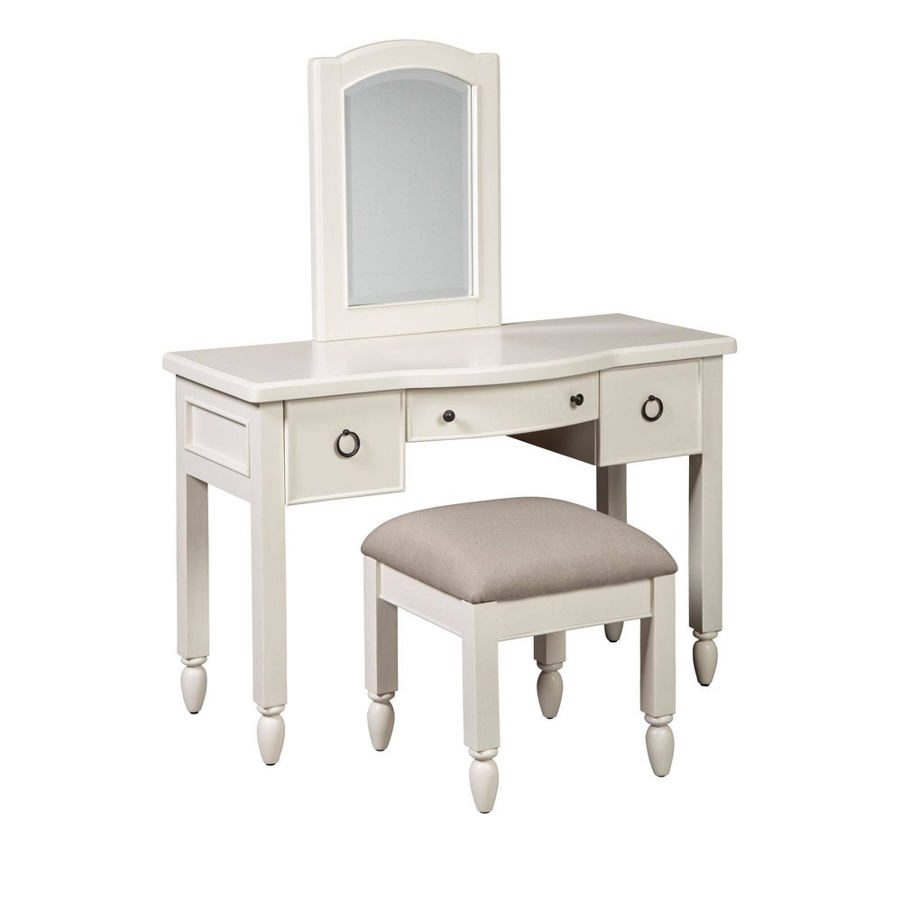 Farm House 3 Drawer Vanity with Mirror and Stool French White - Homepop was $739.99 now $554.99 (25.0% off)