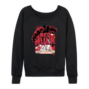 Women's - Marvel - Angry Red Hulk Lightweight French Terry Wide Neck Long Sleeve Graphic Shirt - 1 of 4