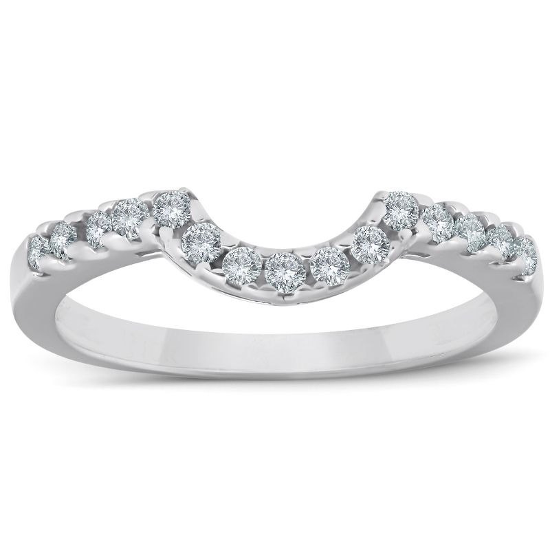 Pompeii3 1/4ct Curved Diamond Notched Wedding Ring Enhancer 14K White Gold, 1 of 5