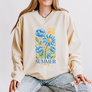 Simply Sage Market Summer Vibes Blue Flowers Lightweight Garment Dyed Sweatshirt - 1 of 4