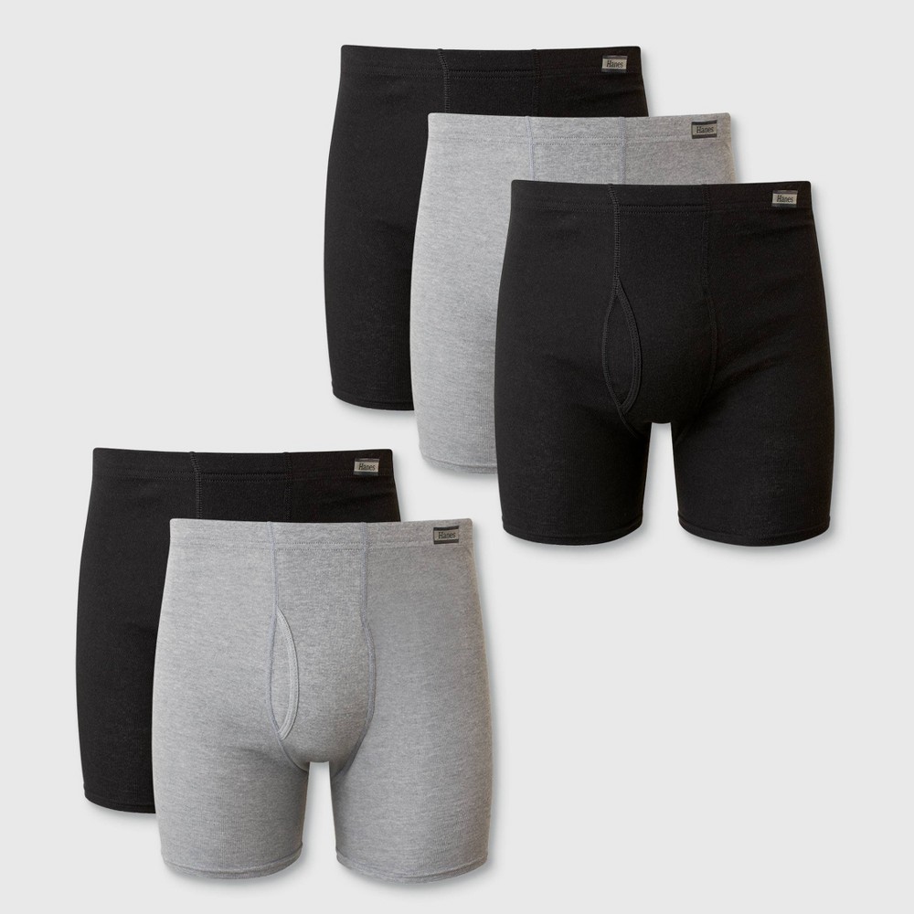 hanes men's comfort soft waistband boxer briefs 5pk - black/gray l: tagless, breathable, moisture wicking, machine washable