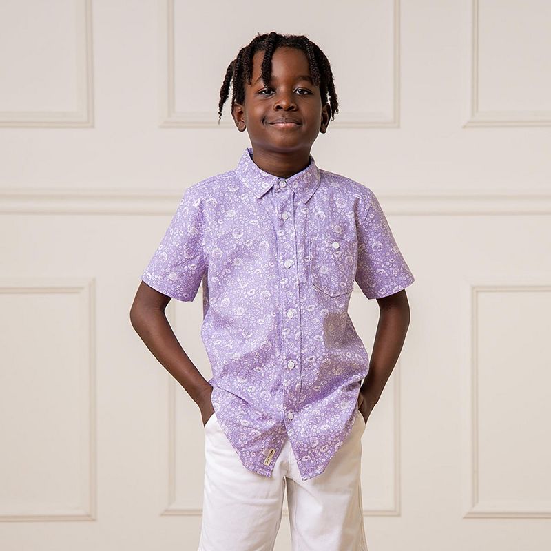 Hope & Henry Boys' Short Sleeve Linen Shirt with Side Vent, Kids, 2 of 7