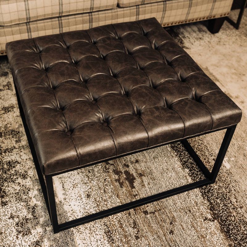 28" Square Button Tufted Metal Ottoman - WOVENBYRD, 6 of 24
