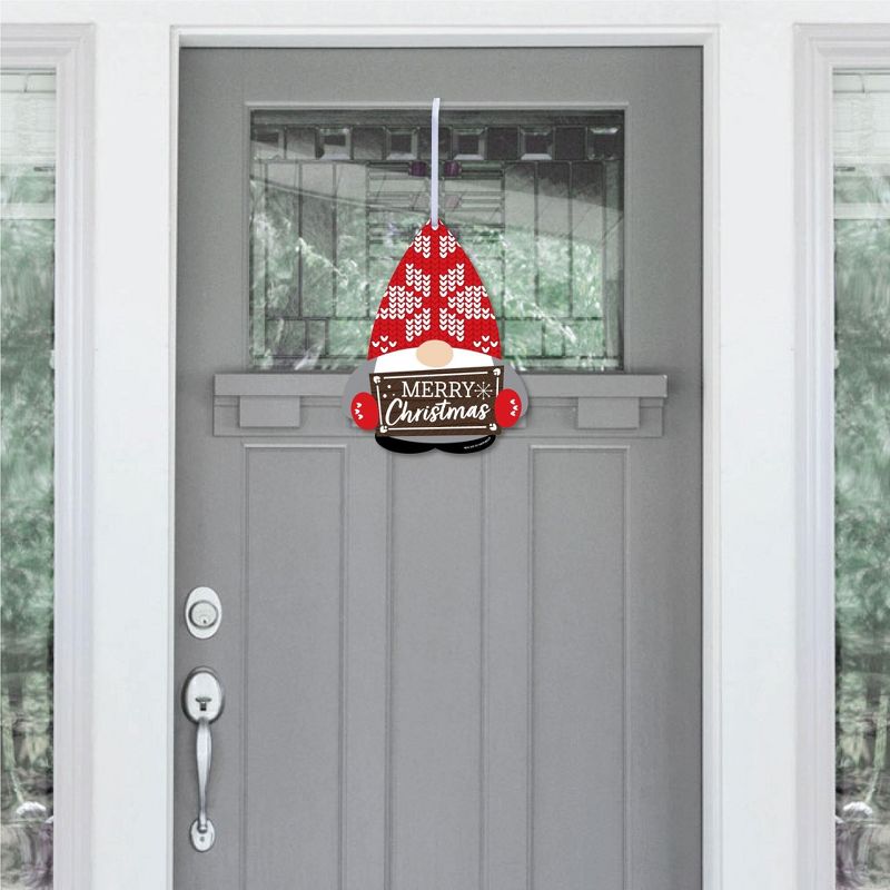 Big Dot of Happiness Christmas Gnomes - Hanging Porch Holiday Party Outdoor Decorations - Front Door Decor - 1 Piece Sign, 2 of 9